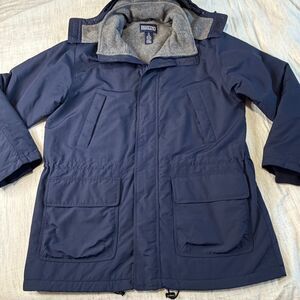 Lands' End Parka Coat Mens Tall XL 46-48 Navy Blue Full Zip Hooded Fleece Lined
